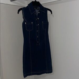 Sleeveless Denim Mini Dress - Navy